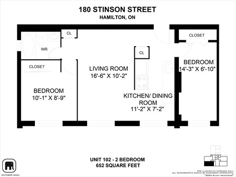 Floor plan for 2 beds, 1 bath